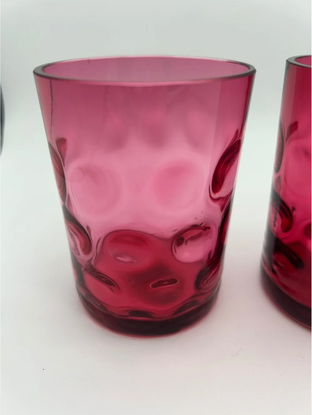 Pair of Thumbprint/Coindot Small Cranberry Glass Tumblers